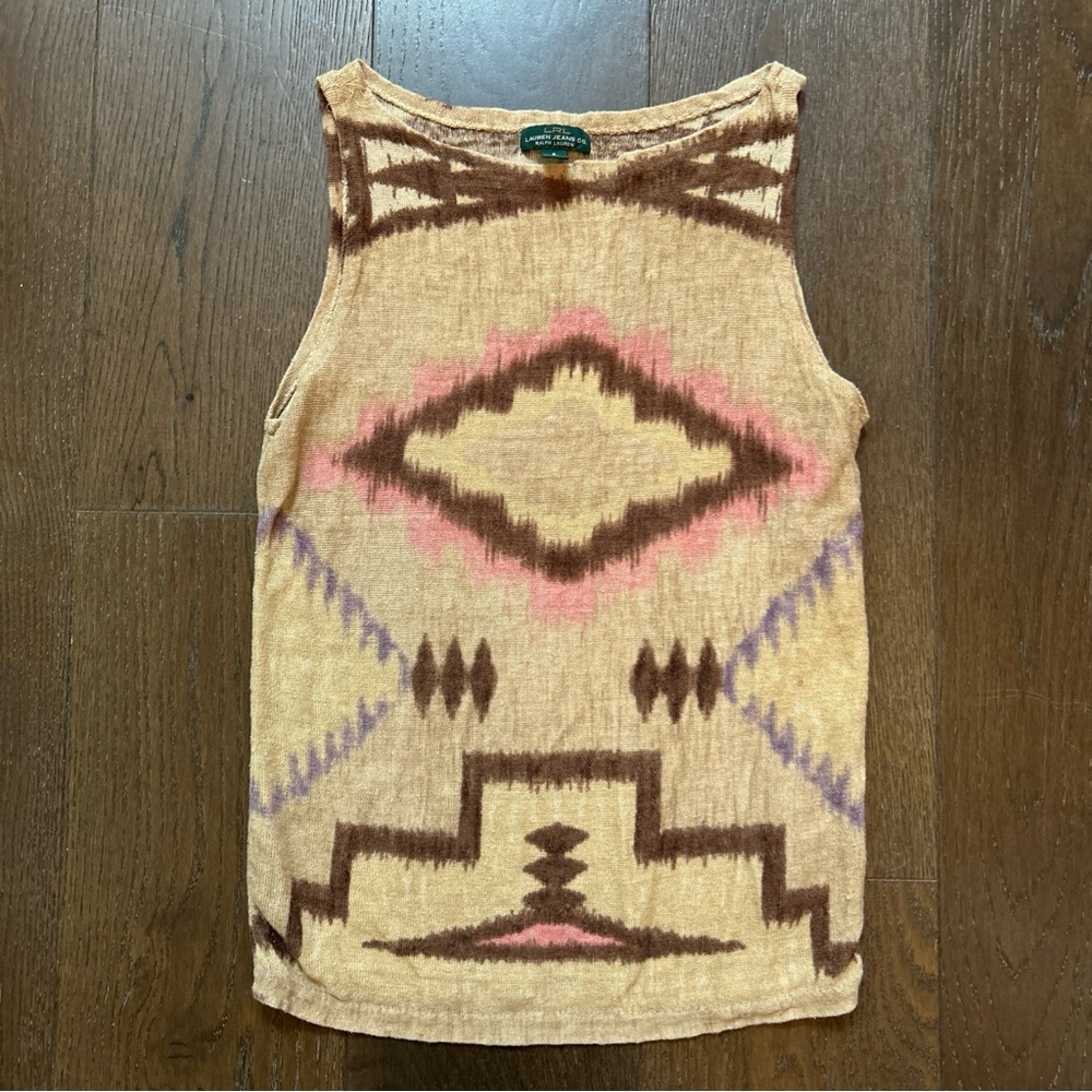 Ralph Lauren 100% Linen Tank Top Aztec Tie Dye Size Small
